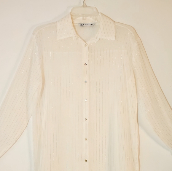 Zara Sheer Button Blouse - Picture 3 of 11